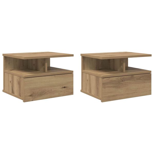 vidaXL Flydende Natbord 2 pcs Artisan Egetr&aelig; 40 x 31 x 28 cm