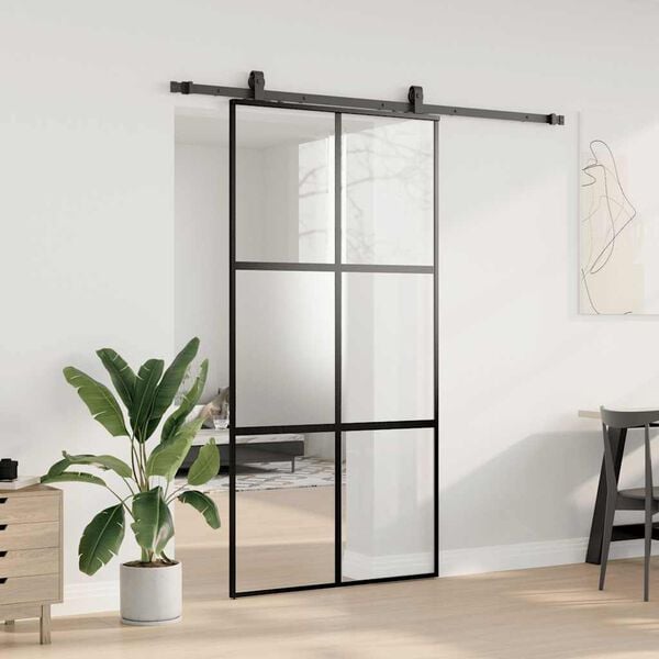 vidaXL skyded&oslash;r med hardwares&aelig;t 102,5x205 cm h&aelig;rdet glas sort