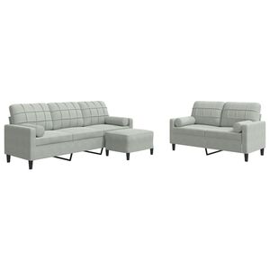 vidaXL sofas&aelig;t 3 dele med hynder og bolsterpuder velour lysegr&aring;