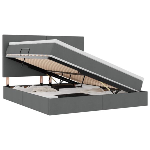 vidaXL Seng med opbevaring og madras M&oslash;rkegr&aring; 160 x 200 cm Polyester