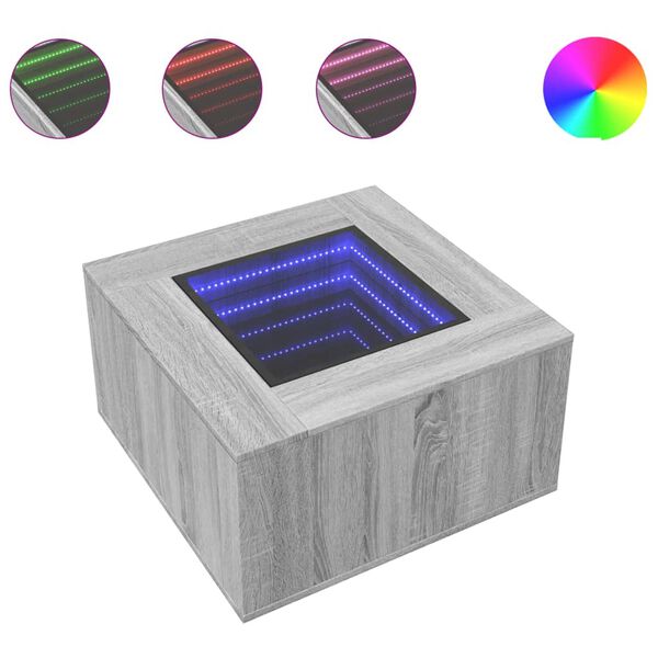 vidaXL sofabord med LED-lys 60x60x40 cm konstrueret tr&aelig; gr&aring; sonoma-eg