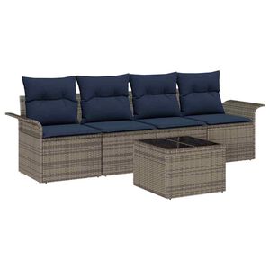 vidaXL Havesofa S&aelig;t 5 stk. Gr&aring; og Marinebl&aring; polyrattan