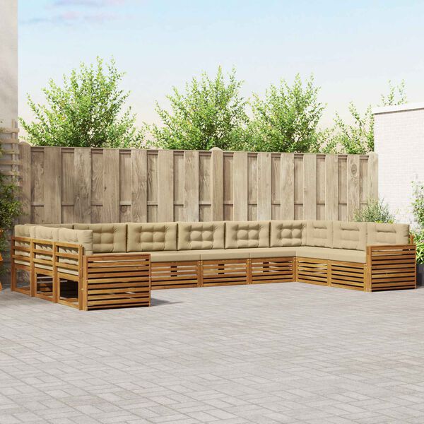 vidaXL Sofas&aelig;t med pude 7 pcs Naturlig og Beige Massivt Akacietr&aelig;