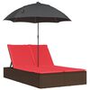 vidaXL dobbelt loungesofa med hynder og parasol polyrattan brun