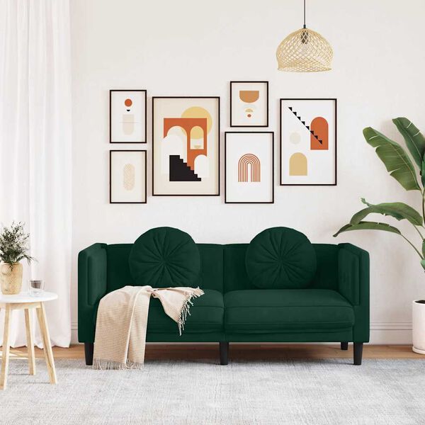 vidaXL 2-personers sofa med hynder velour m&oslash;rkegr&oslash;n