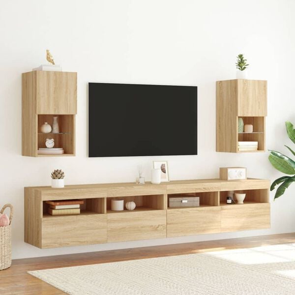 vidaXL tv-borde med LED-lys 2 stk. 30,5x30x60 cm sonoma-eg