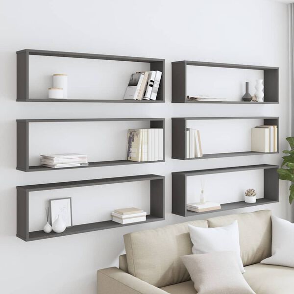 vidaXL v&aelig;gh&aelig;ngte kubehylder 6 stk. 100x15x30 cm konstrueret tr&aelig; gr&aring;