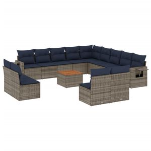 vidaXL 14-delt havesofas&aelig;t med hynder gr&aring; polyrattan