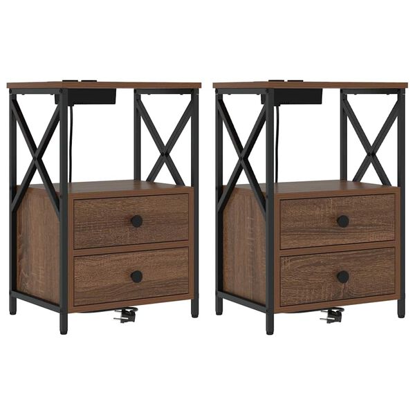 vidaXL Natskab 2 pcs Brun eg 40 x 31 x 60 cm Konstrueret tr&aelig;