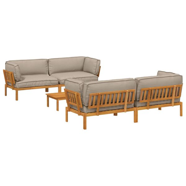 vidaXL Sofa S&aelig;t med pude Ensfarvet 5 pcs Gr&aring;brun Massivt Akacietr&aelig;