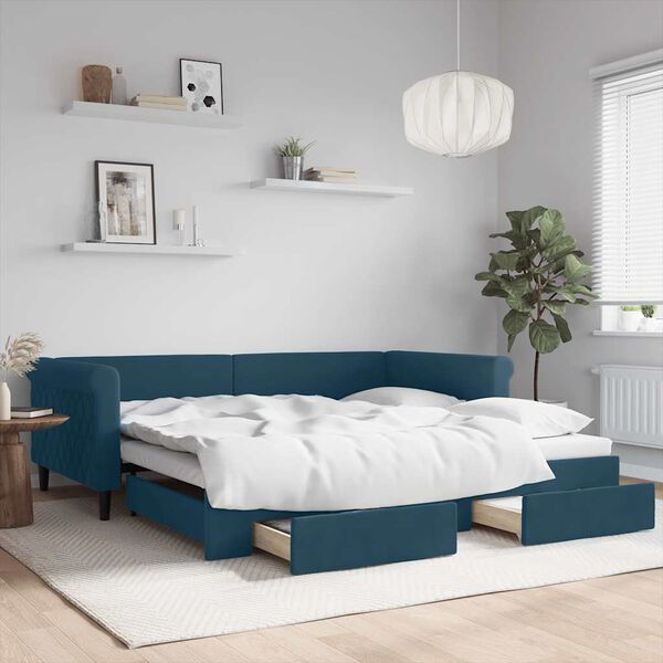 vidaXL daybed med udtr&aelig;k og skuffer 100x200 cm velour bl&aring;