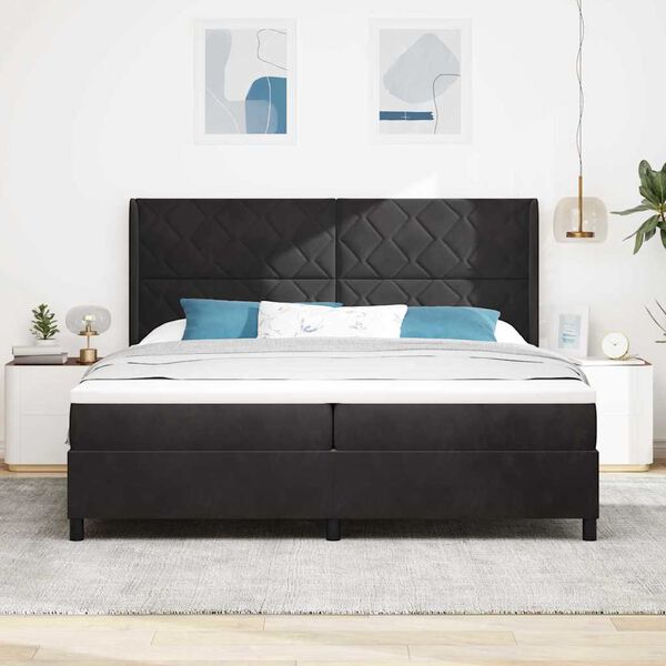vidaXL Box spring seng med madras Sort 200 x 200 cm Fl&oslash;jl