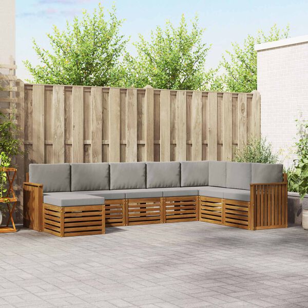 vidaXL Sektionalsofa s&aelig;t 8 pcs Naturlig og Lys Gr&aring; Massivt Akacietr&aelig;