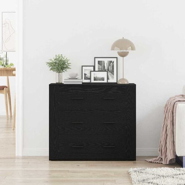 vidaXL Sideboard med skuffe Sort eg 80 x 33 x 70 cm Konstrueret tr&aelig;