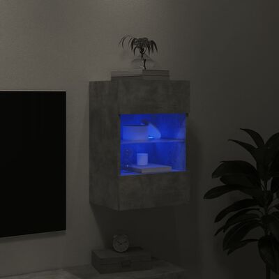 vidaXL væghængt tv-bord med LED-lys 40x30x60,5 cm betongrå