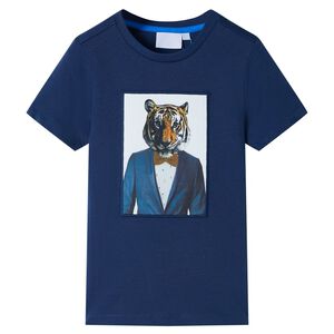 vidaXL Kort&aelig;rmet T-shirt til b&oslash;rn str. 128 m&oslash;rk m&oslash;rkebl&aring;
