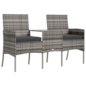 vidaXL 2-personers havestol med tebord polyrattan antracitgr&aring;