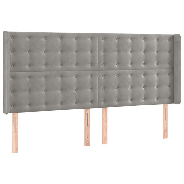 vidaXL sengegavl med LED-lys 183x16x118/128 cm fl&oslash;jl lysegr&aring;