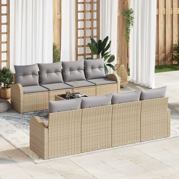 vidaXL Havesofa S&aelig;t 9 pcs Beige og gr&aring; Polyrattan og st&aring;l og glas