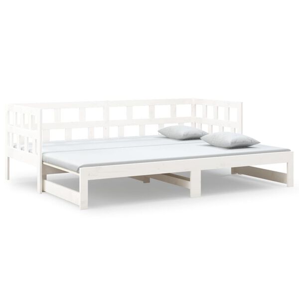 vidaXL daybed med udtr&aelig;k 2x(90x190) cm massivt fyrretr&aelig; hvid