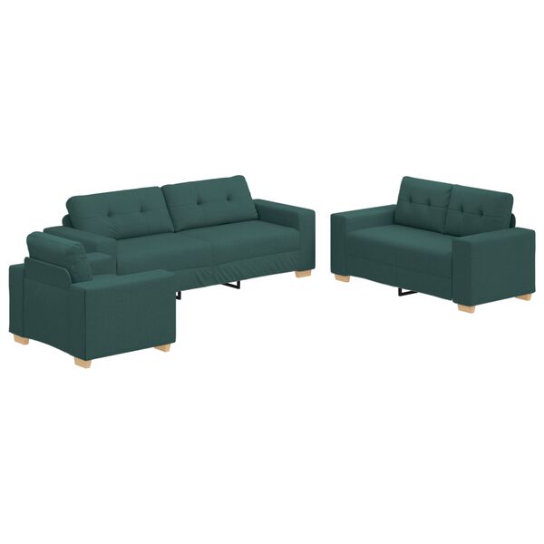 vidaXL Sofa 3 pcs Mørkegrøn Linned-blandet stof
