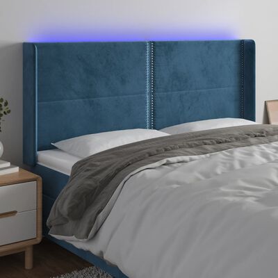 vidaXL sengegavl med LED-lys 183x16x118/128 cm fløjl mørkeblå