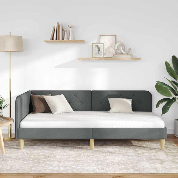 vidaXL Hjørnesengramme med hovedgærde Mørkegrå 90 x 190 cm Stof