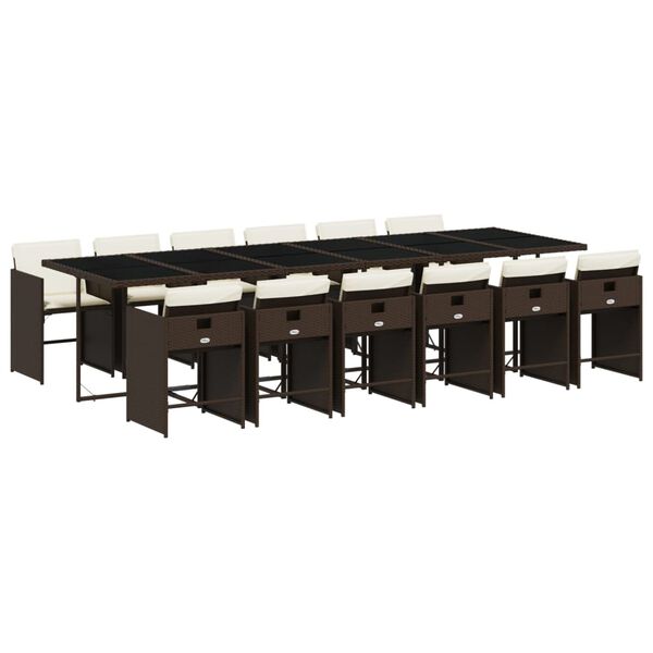 vidaXL spisebordss&aelig;t til haven 13 dele med hynder polyrattan brun