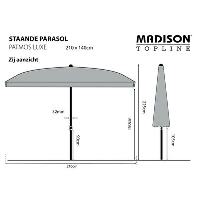 Madison parasol Patmos Luxe 210x140 cm rektangulær salviegrøn