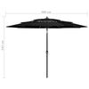 vidaXL parasol med aluminiumsstang 3 niveauer 3 m sort