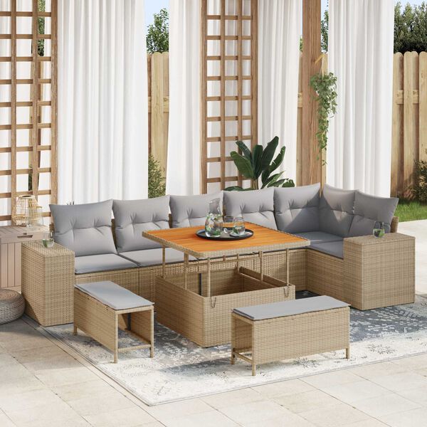 vidaXL Havesofa S&aelig;t 9 pcs Beige polyrattan