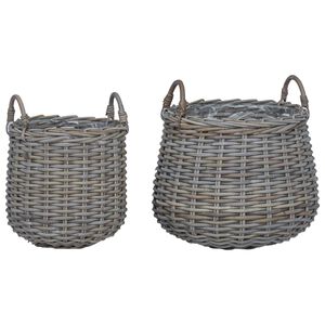 vidaXL Plantekurv med opbevaring 2 pcs Gr&aring; Lacak Rattan