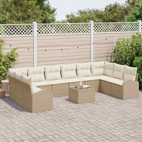 vidaXL Sofa Sæt med pude 11 pcs Beige Polyrattan