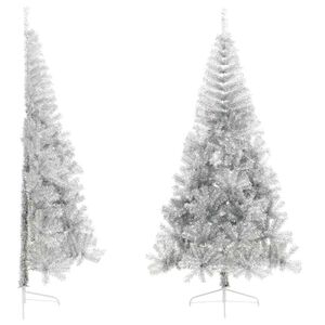 vidaXL kunstigt halvt juletr&aelig; med juletr&aelig;sfod 210 cm PET s&oslash;lvfarvet