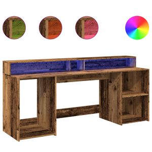 vidaXL skrivebord m. LED-lys 200x55x91 cm konstrueret tr&aelig; gammelt tr&aelig;