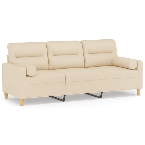 vidaXL 3-personers sofa med pyntepuder 180 cm stof cremefarvet