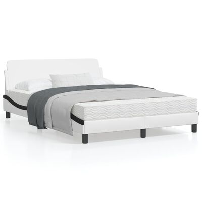 vidaXL sengeramme med sengegavl 140x190 cm kunstlæder hvid og sort