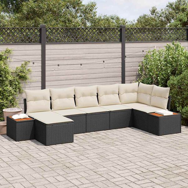 vidaXL Havesofa Sæt med pude 7 pcs Sort polyrattan