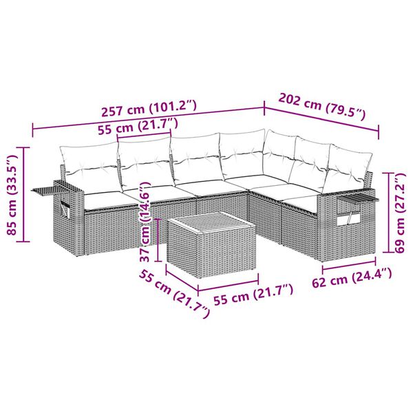 vidaXL sofas&aelig;t til haven 7 dele med hynder polyrattan sort