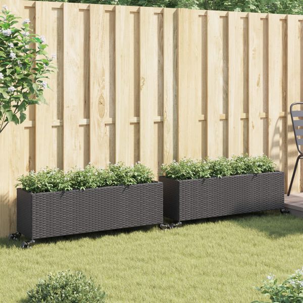 vidaXL plantekasser 2 stk. med hjul 107x32x38 cm polyrattan sort
