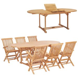 vidaXL udend&oslash;rs spisebordss&aelig;t 7 dele 150-200x100x75 cm massivt teak