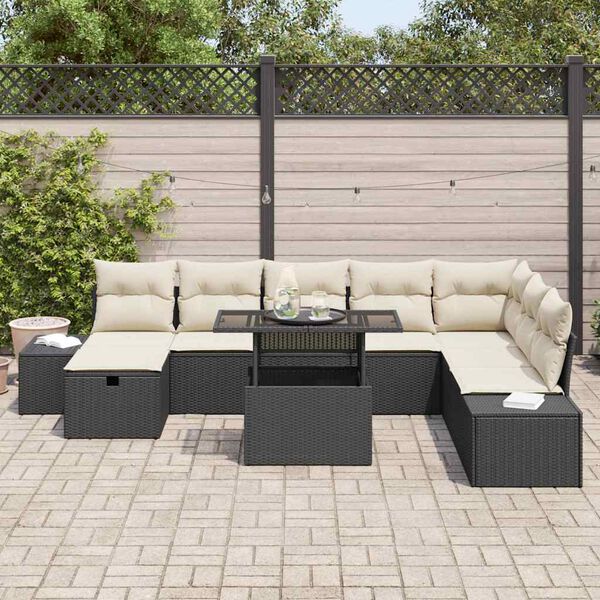 vidaXL Havesofa S&aelig;t 9 pcs Sort polyrattan
