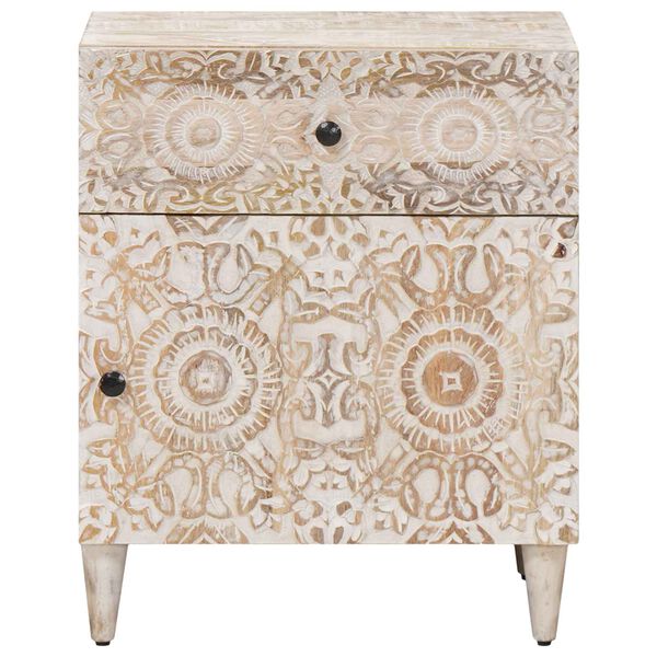 vidaXL Sengekabinett med skuffe Hvid 50 x 33 x 60 cm Massivt mangotr&aelig;