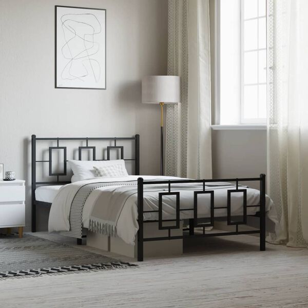 vidaXL sengeramme med sengegavl og fodgærde 107x203 cm metal sort