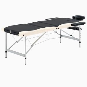 vidaXL sammenfoldeligt massagebord aluminiumsstel 3 zoner sort beige