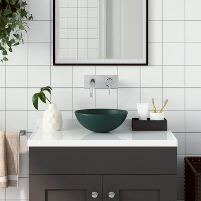 vidaXL keramisk håndvask til badeværelse rund mørkegrøn