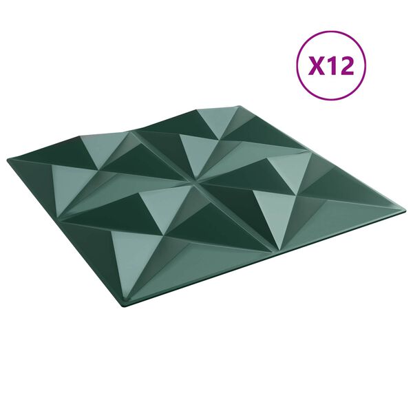 vidaXL V&aelig;gpaneler 12 pcs Origami Gr&oslash;n 50 x 50 cm XPS Skum