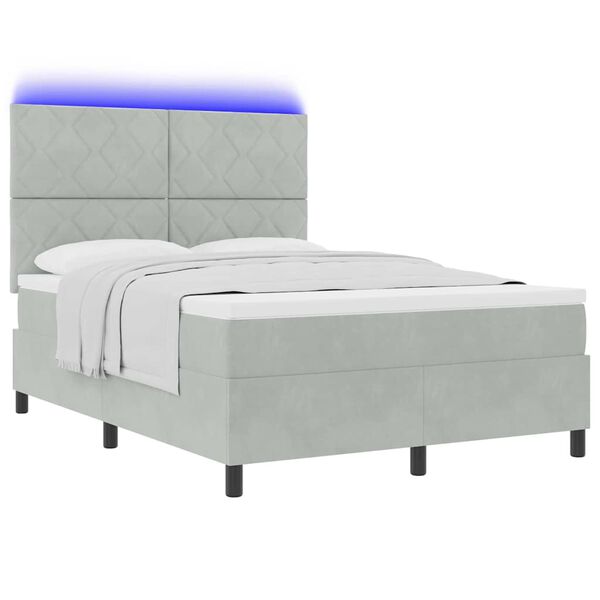 vidaXL LED Box Spring Bed med madras Lysegr&aring; 140 x 200 cm Stof