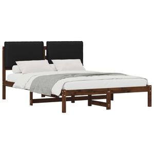 vidaXL Sengestel med Polstret Hovedgavl M&oslash;rkebrun og Sort 160 x 200 cm