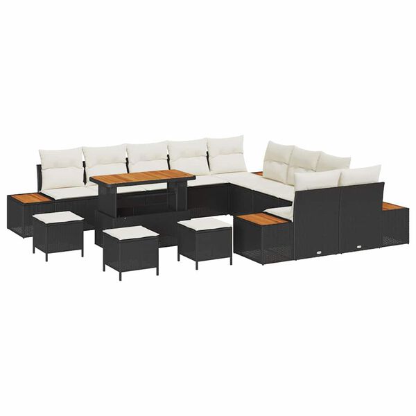 vidaXL Havesofa S&aelig;t med pude med opbevaring 14 pcs Sort Poly rattan